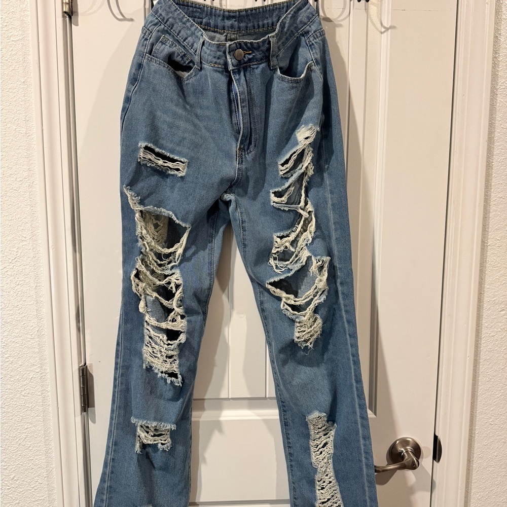Distressed Blue Jeans